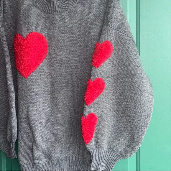 2x gray Sweater with Red Heart Accents - Picture 4 of 6